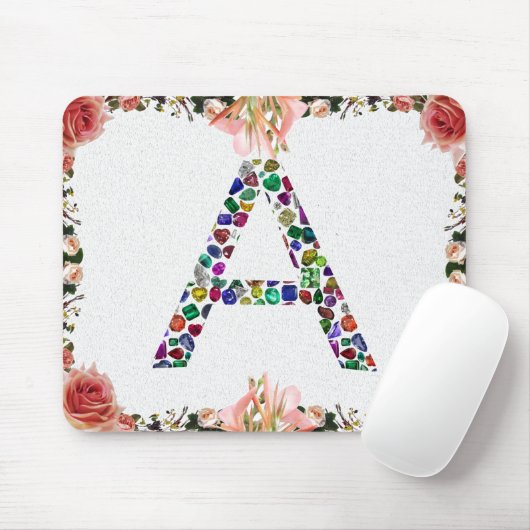 Anfangsbuchstabe A mit Gemstone Floral Monogram Mousepad (Mit Mouse)