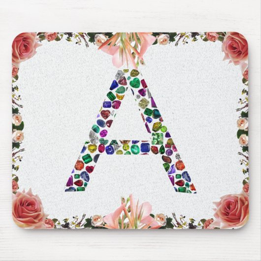 Anfangsbuchstabe A mit Gemstone Floral Monogram Mousepad (Vorne)