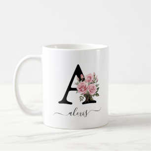 Anfangsbuchstabe A Rosa Rosen Florale Blumen Monog Kaffeetasse