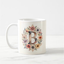 Anfangsbuchstabe B Blumen Boho Blumen Tasse
