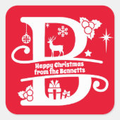 Anfangsbuchstabe B Monogramm Familienname Gruß Quadratischer Aufkleber (Vorderseite)