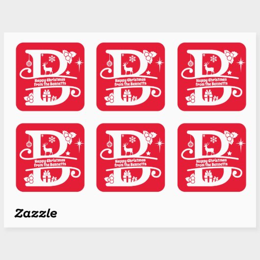 Anfangsbuchstabe B Monogramm Familienname Gruß Quadratischer Aufkleber (Blatt)