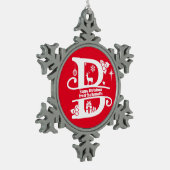 Anfangsbuchstabe B Monogramm Familienname Gruß Schneeflocken Zinn-Ornament (Links)
