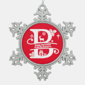 Anfangsbuchstabe B Monogramm Familienname Gruß Schneeflocken Zinn-Ornament (Vorderseite)