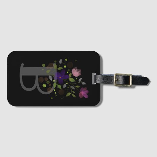 Anfangsbuchstabe B Plus Floral Design Gepäckmarke Gepäckanhänger (Vorderseite (Horizontal))