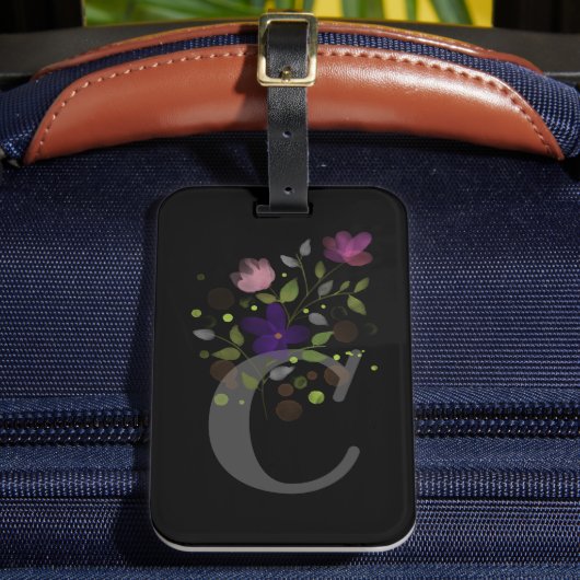 Anfangsbuchstabe C Plus Floral Design Gepäckmarke Gepäckanhänger (Vorderseite Insitu 2)
