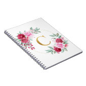 Anfangsbuchstabe C: Rosa und Rote Blütenmonogramm Notizblock (Rechte Seite)