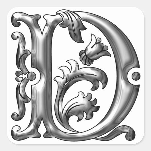 Anfangsbuchstabe D in Silber Quadratischer Aufkleber (Vorderseite)