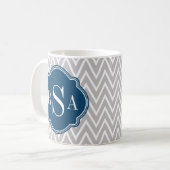 Anfangsbuchstabe der grauen Zickzack Navy Kaffeetasse (Vorderseite Links)