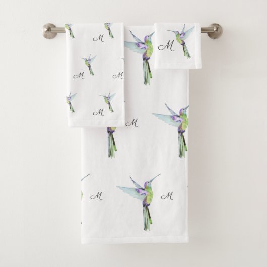 Anfangsbuchstabe der Hummingbird Aquarellfarbe Badhandtuch Set (Insitu)