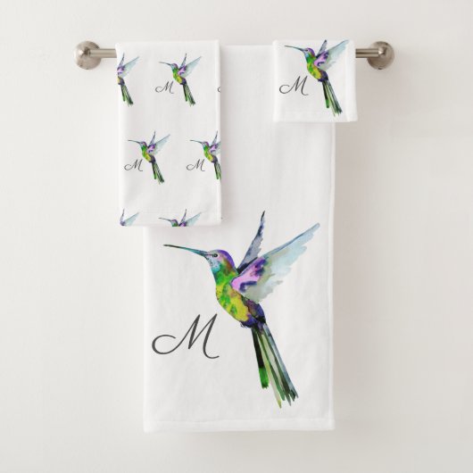 Anfangsbuchstabe der Hummingbird Aquarellfarbe Badhandtuch Set (Insitu)