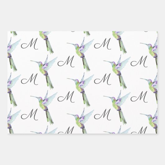 Anfangsbuchstabe der Hummingbird Aquarellfarbe Geschenkpapier Set (Vorderseite 3)