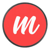 Anfangsbuchstabe der Roten Weißkalligraphie Eishockey Puck (Vorderseite)