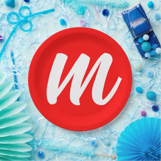 Anfangsbuchstabe der Roten Weißkalligraphie Pappteller (Party)