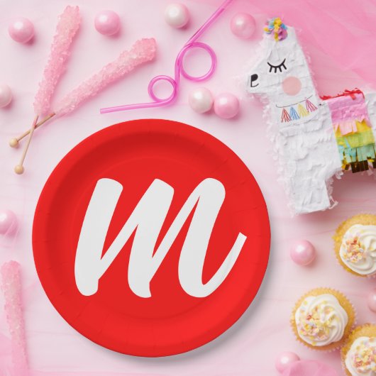 Anfangsbuchstabe der Roten Weißkalligraphie Pappteller (Party)