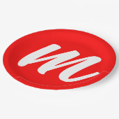 Anfangsbuchstabe der Roten Weißkalligraphie Pappteller (Schrägansicht)