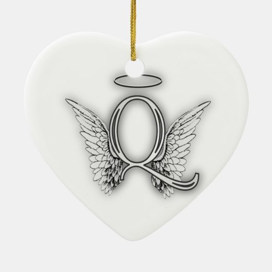 Anfangsbuchstabe des Engels-Alphabet-Q Wings Halo Keramik Ornament (Hinten)