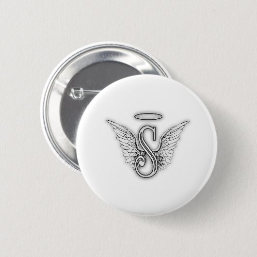 Anfangsbuchstabe des Engels-Alphabet-S Wings Halo Button (Vorne & Hinten)