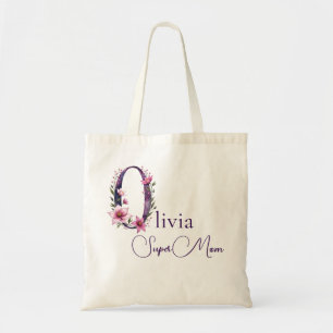 Anfangsbuchstabe des Monogramms + Name Super Mama Tragetasche