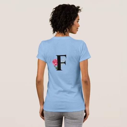 Anfangsbuchstabe F in Schwarz mit rosa Rose T-Shirt (Schwarz voll)