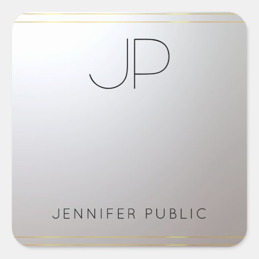 Anfangsbuchstabe für Gold Silver Monogram Quadratischer Aufkleber (Vorderseite)