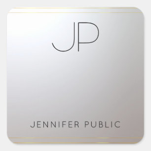 Anfangsbuchstabe für Gold Silver Monogram Quadratischer Aufkleber