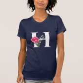 Anfangsbuchstabe H in Weiß mit rosa Rose T-Shirt (Vorderseite)