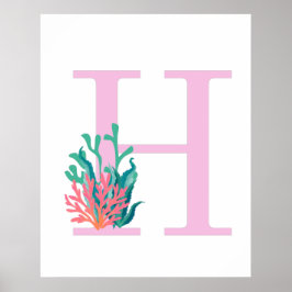 Anfangsbuchstabe H Monogram Pink Aquamarin Coral P Poster