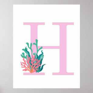 Anfangsbuchstabe H Monogram Pink Aquamarin Coral P Poster