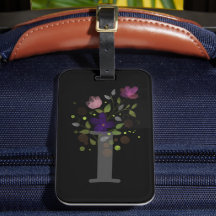 Anfangsbuchstabe I Plus Floral Design Gepäckmarke