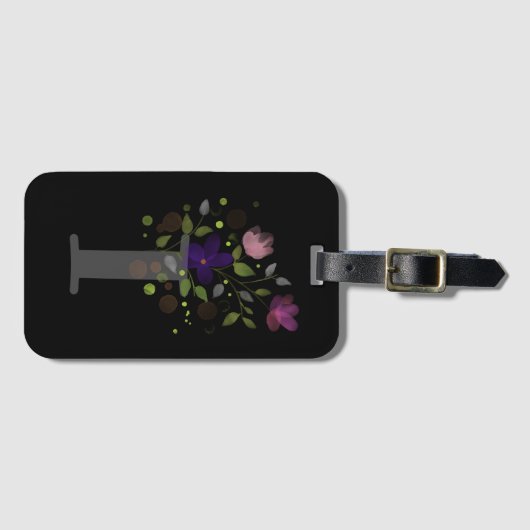 Anfangsbuchstabe I Plus Floral Design Gepäckmarke Gepäckanhänger (Vorderseite (Horizontal))