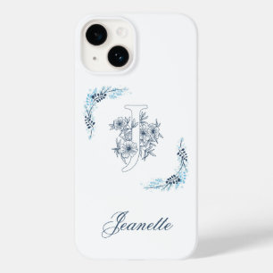 Anfangsbuchstabe "J" Blaues Monogramm Ruhige Blume Case-Mate iPhone 14 Hülle