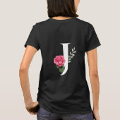 Anfangsbuchstabe J in Weiß mit rosa Rose T-Shirt (Rückseite)