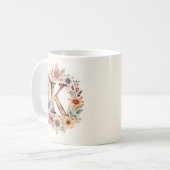 Anfangsbuchstabe K Flower Boho-Blumen-Tasse Kaffeetasse (Vorderseite Links)