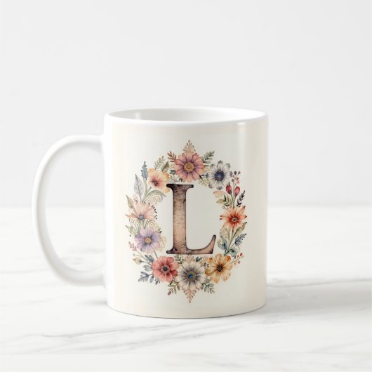 Anfangsbuchstabe L Flower Boho Blumen Tasse (Links)
