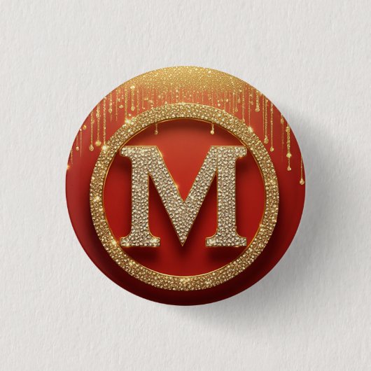 Anfangsbuchstabe M Gold Glitter Monogramm Button (Vorderseite)