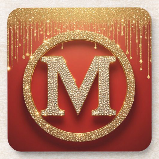 Anfangsbuchstabe M Gold Glitter Monogramm Getränkeuntersetzer (Vorderseite)