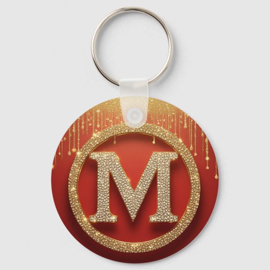 Anfangsbuchstabe M Gold Glitter Monogramm Schlüsselanhänger (Vorderseite)