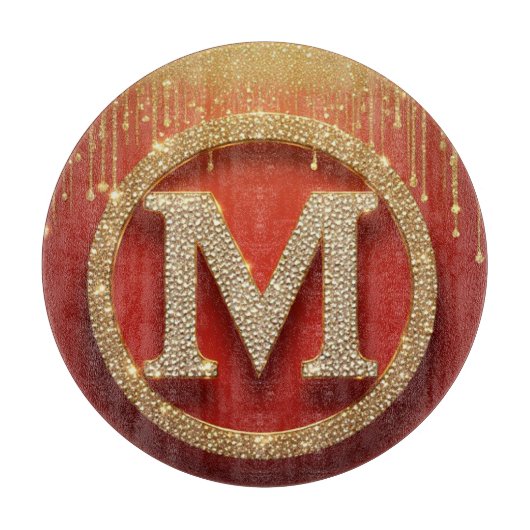 Anfangsbuchstabe M Gold Glitter Monogramm Schneidebrett (Vorderseite)