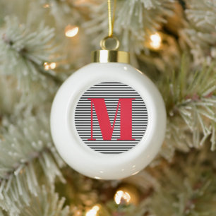 Anfangsbuchstabe mit Streifenmuster Weihnachten an Keramik Kugel-Ornament