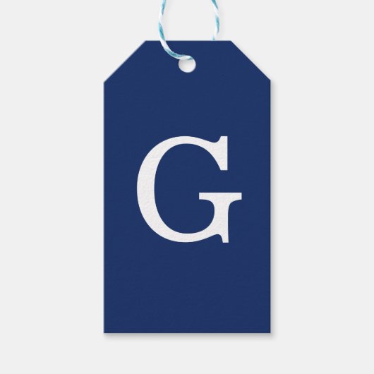 Anfangsbuchstabe Monogramm Blau Weiß Schlicht Einf Geschenkanhänger (Vorderseite)