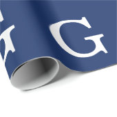 Anfangsbuchstabe Monogramm Blau Weiß Schlicht Einf Geschenkpapier (Rolleneckpunkt)