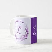 Anfangsbuchstabe Monogramm Elegant Chic Lila Flora Kaffeetasse (Vorderseite Links)