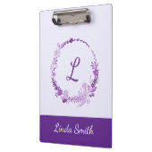 Anfangsbuchstabe Monogramm Elegant Chic Lila Flora Klemmbrett (Links)