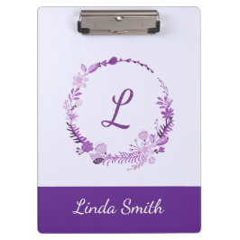 Anfangsbuchstabe Monogramm Elegant Chic Lila Flora Klemmbrett