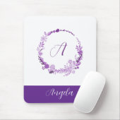 Anfangsbuchstabe Monogramm Elegant Chic Lila Flora Mousepad (Mit Mouse)