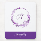 Anfangsbuchstabe Monogramm Elegant Chic Lila Flora Mousepad (Vorne)