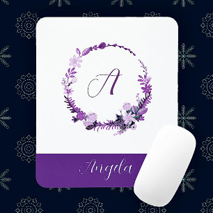 Anfangsbuchstabe Monogramm Elegant Chic Lila Flora Mousepad