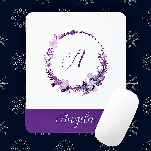 Anfangsbuchstabe Monogramm Elegant Chic Lila Flora Mousepad
