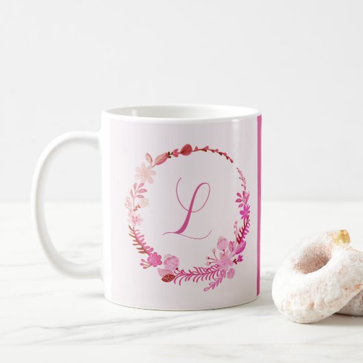 Anfangsbuchstabe Monogramm Elegant Chic Rosa Flora Kaffeetasse (Mit Donut)